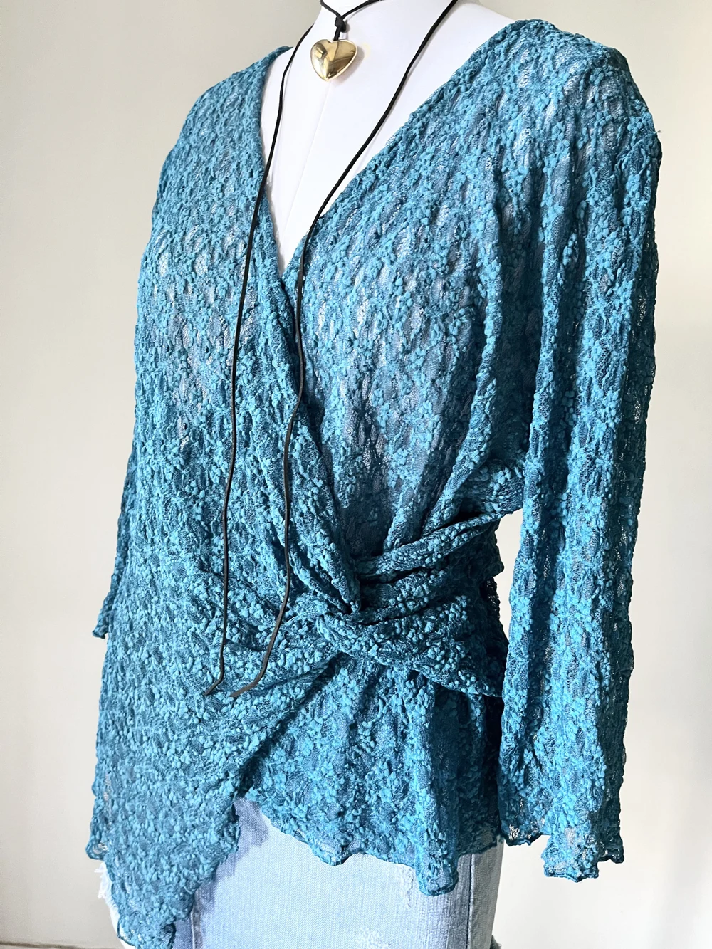 Teal blue wrap asymmetric top  thumbnail view 3