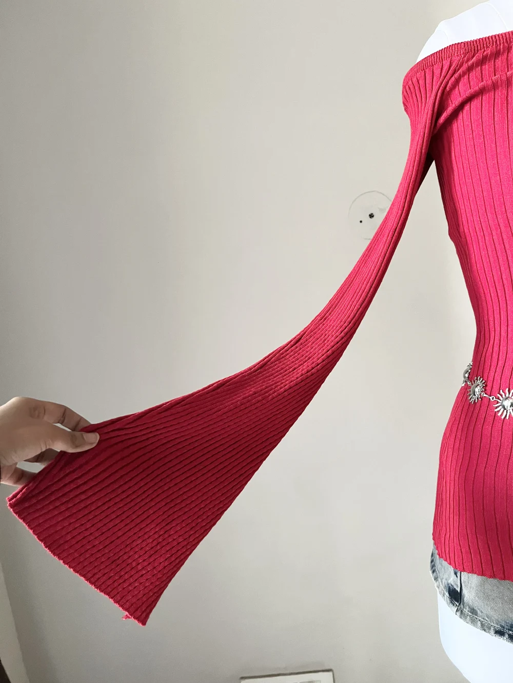 Red off-shoulder Top  thumbnail view 2