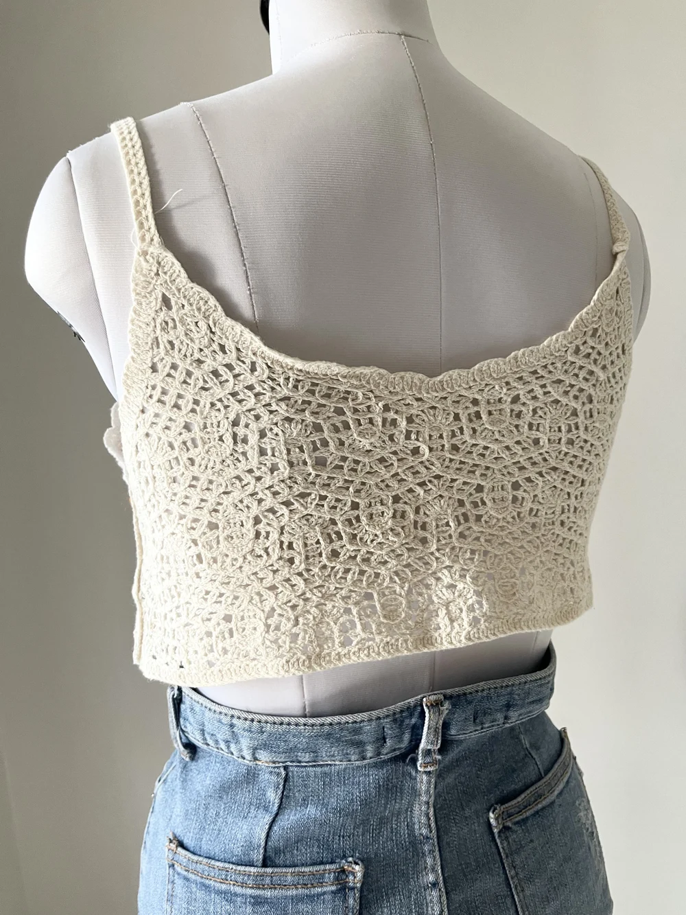 Beige floral crochet top  thumbnail view 3