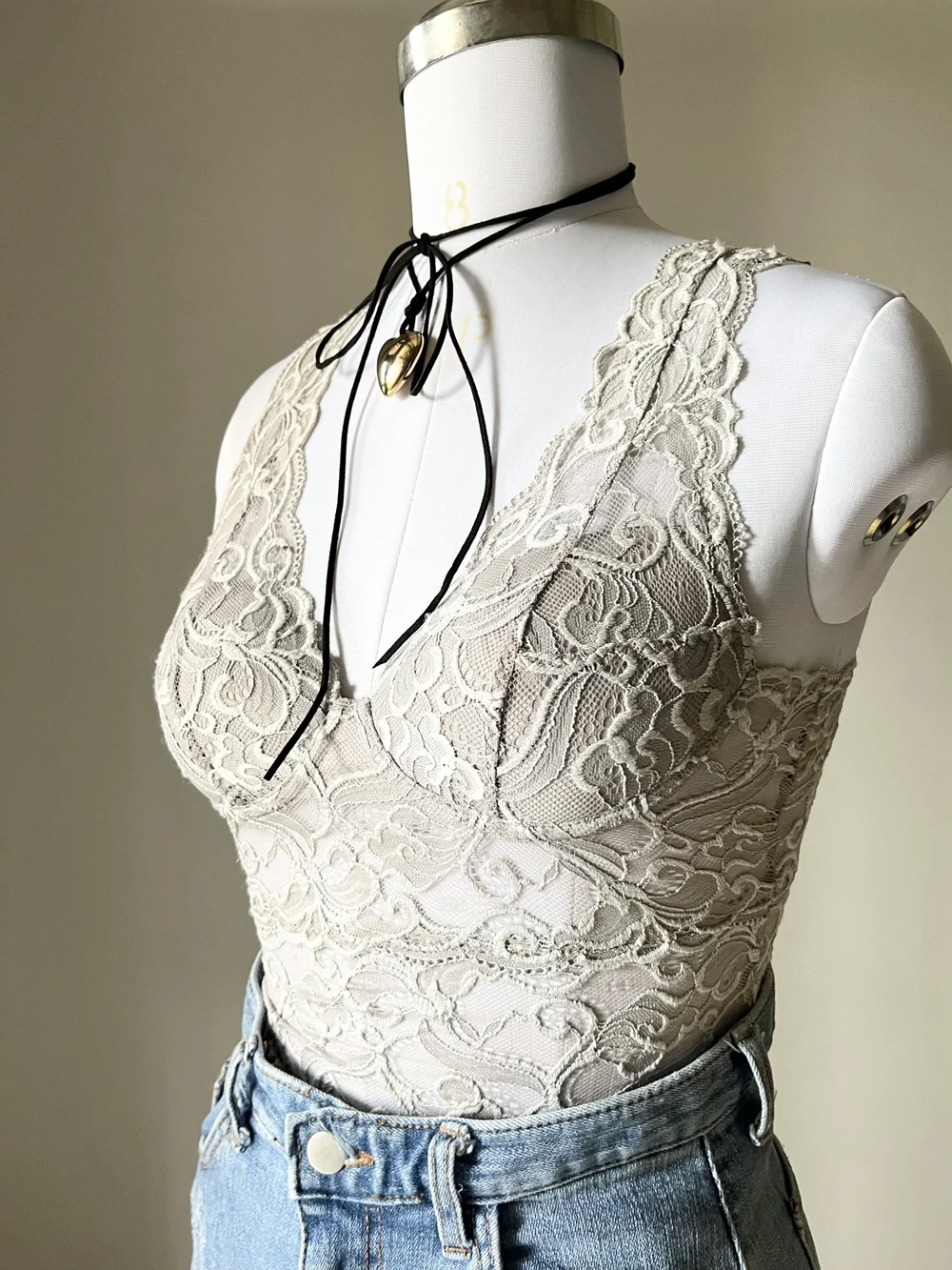 Grey lace top thumbnail view 2