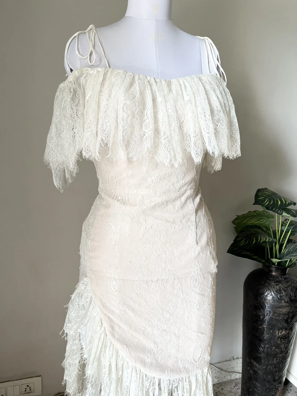 Baby pink frill cold shoulder dress thumbnail view 3