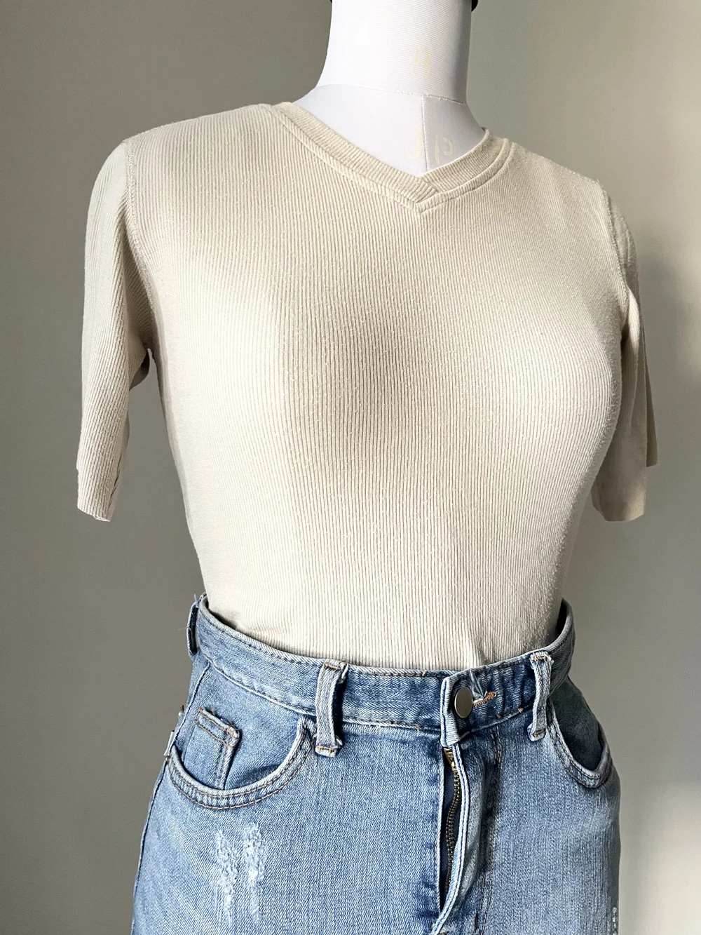 Light beige rib top  thumbnail view 4