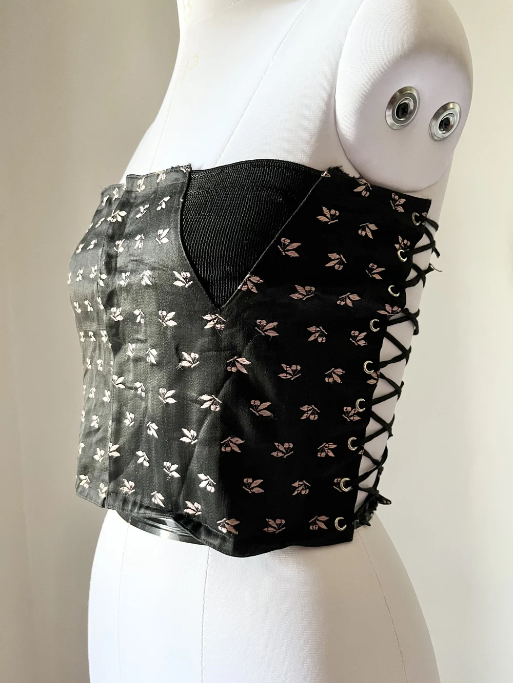 Black printed corset top thumbnail view 2