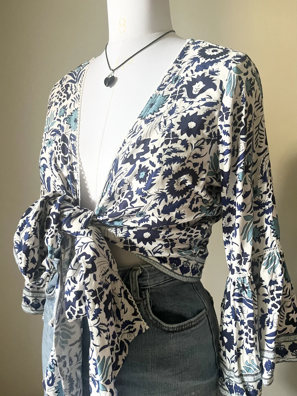 Blue paisley wrap top  thumbnail view 3