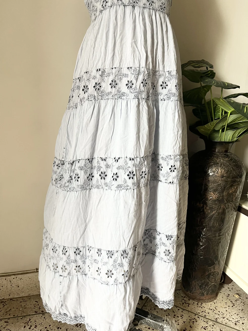 Powered blue schiffli maxi dress thumbnail view 4