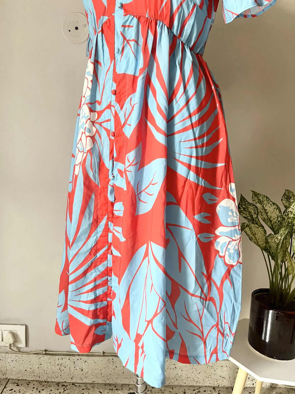 Blue floral printed dress thumbnail view 2