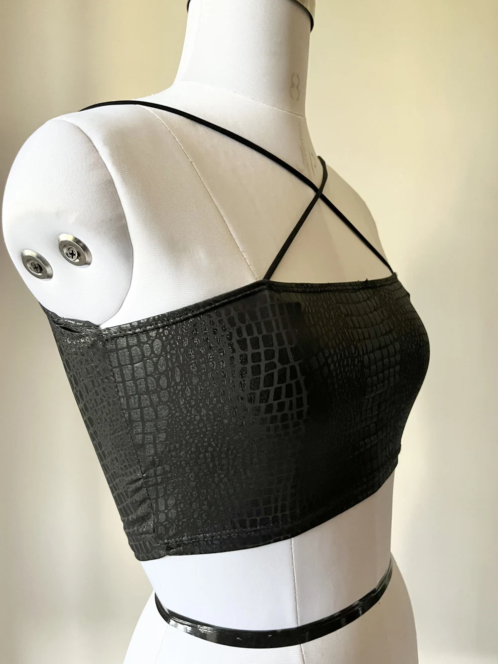 Criss-cross black soft pu top thumbnail view 4