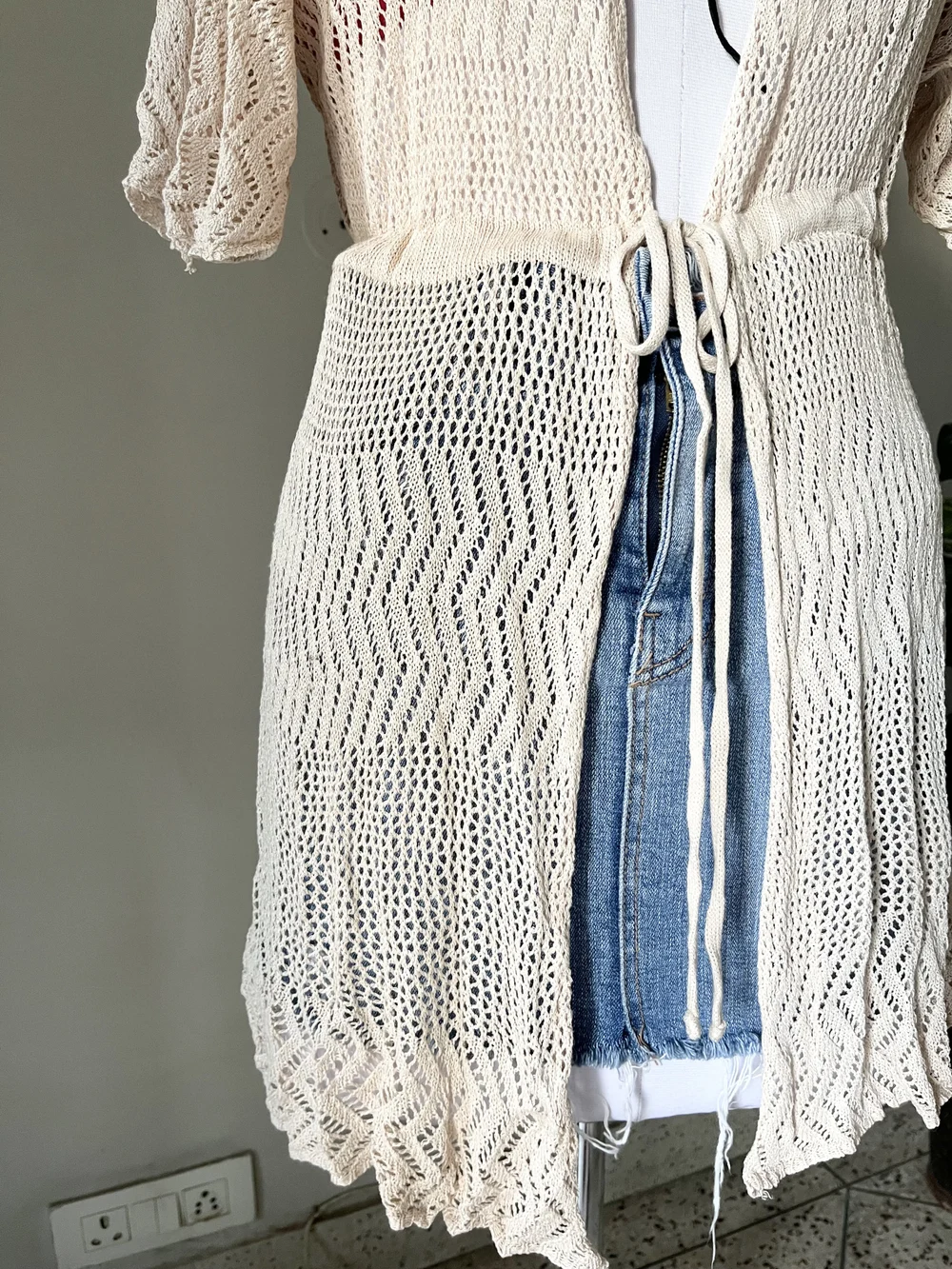 Beige crochet shrug thumbnail view 3