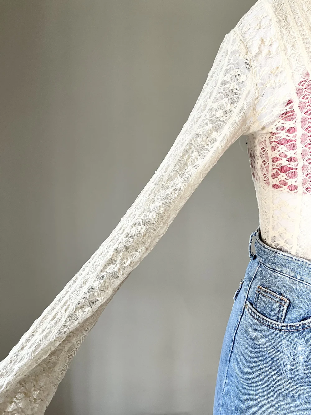 Beige lace top  thumbnail view 3