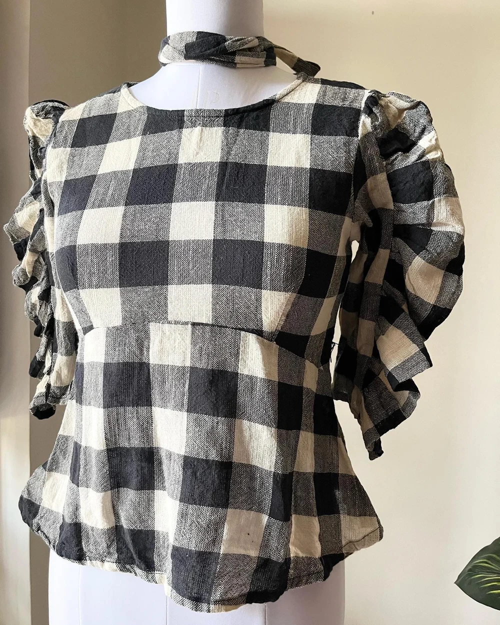 Checkered peplum top  thumbnail view 4