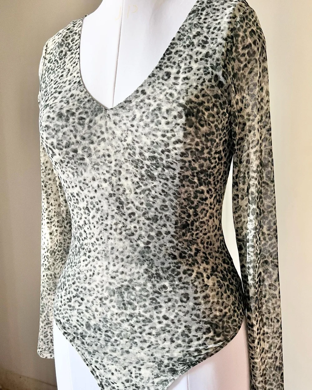 Animal print v-neck mesh bodysuit  thumbnail view 2