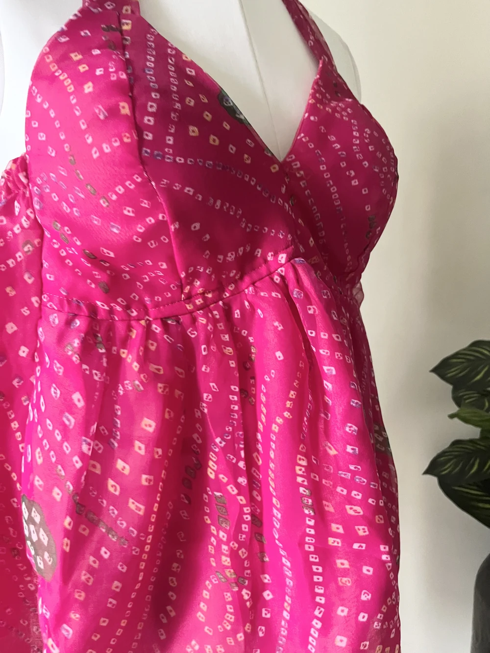 Pink batik print halter top thumbnail view 4