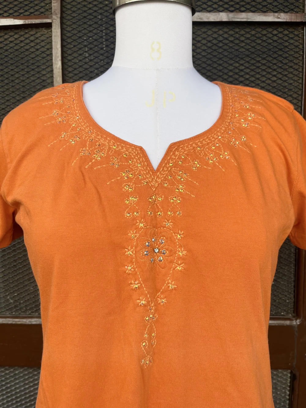 Orange embellished kurti thumbnail view 2