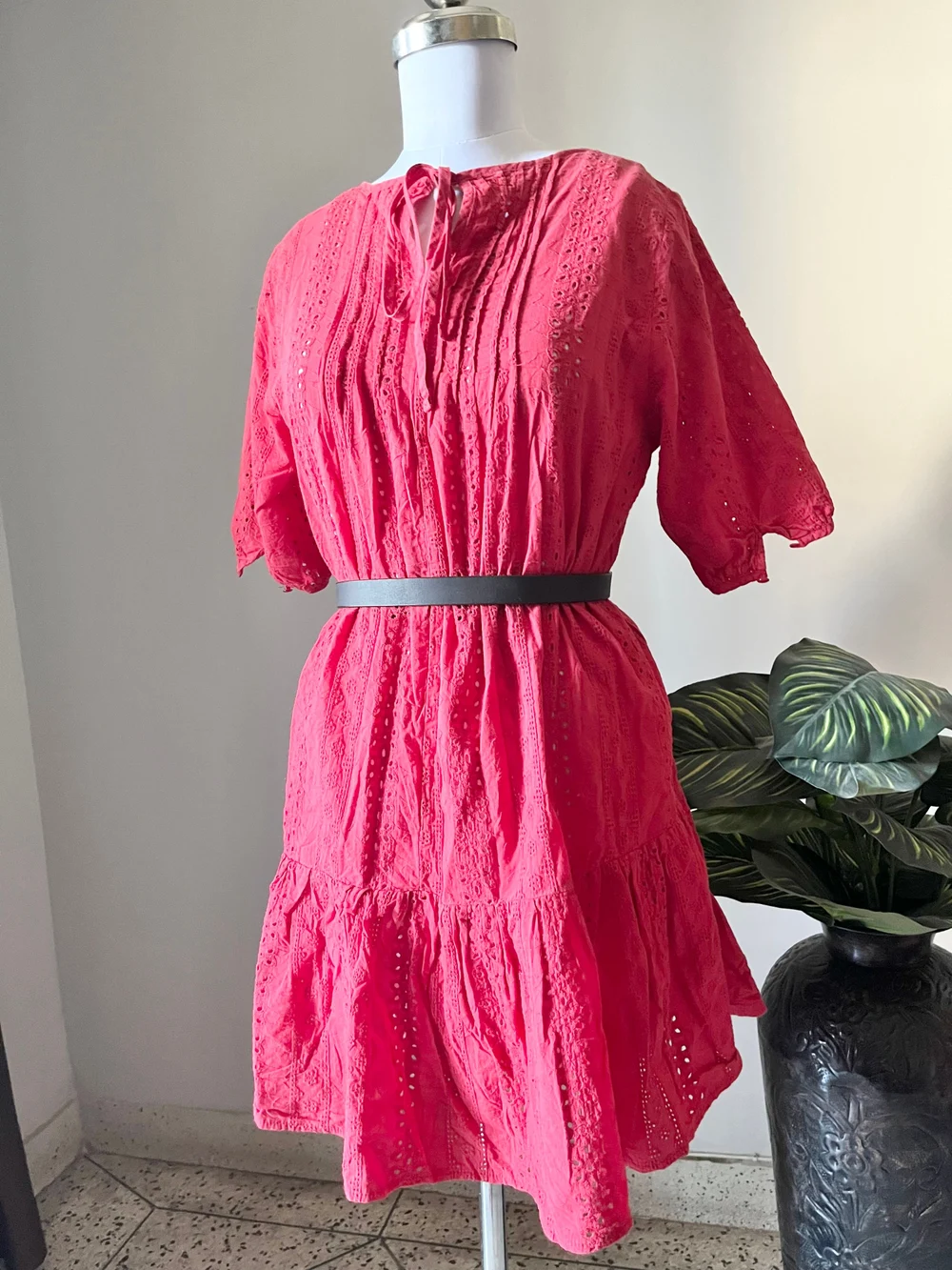 Red schiffli dress thumbnail view 4