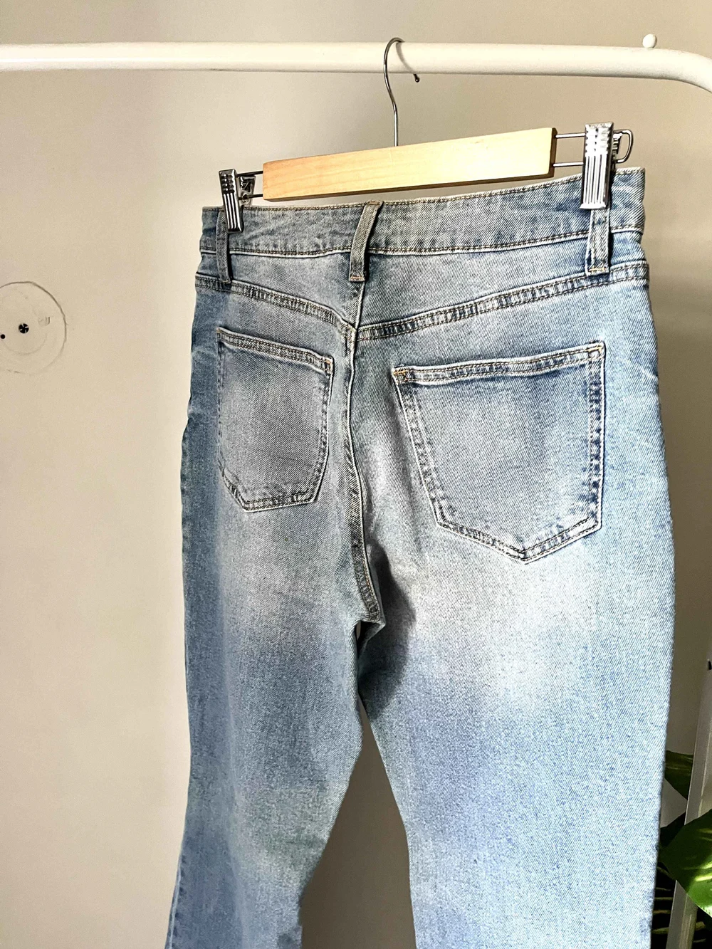 Blue bell-bottom ripped denim  thumbnail view 5