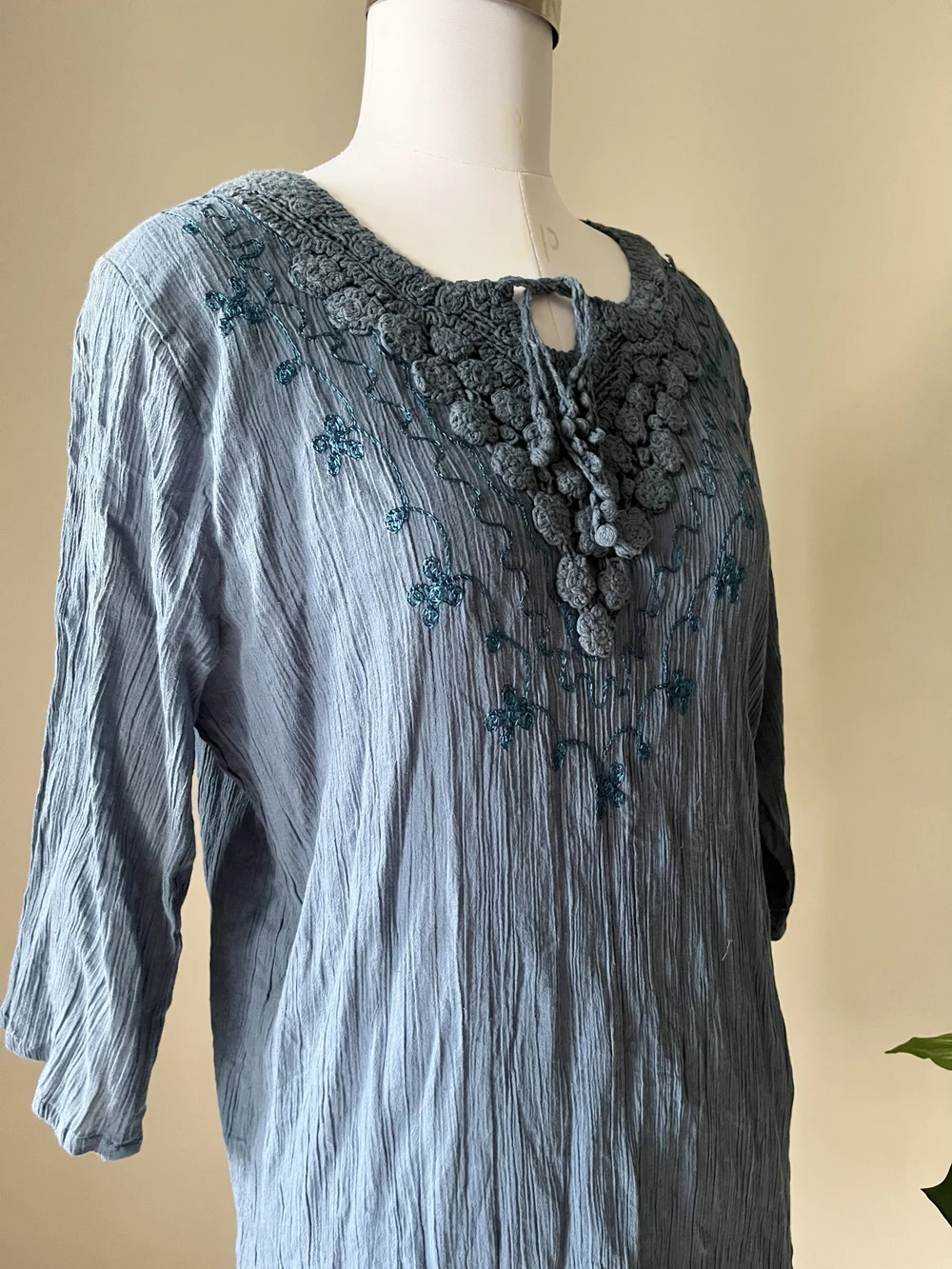 Blue embroidered kurti  thumbnail view 3