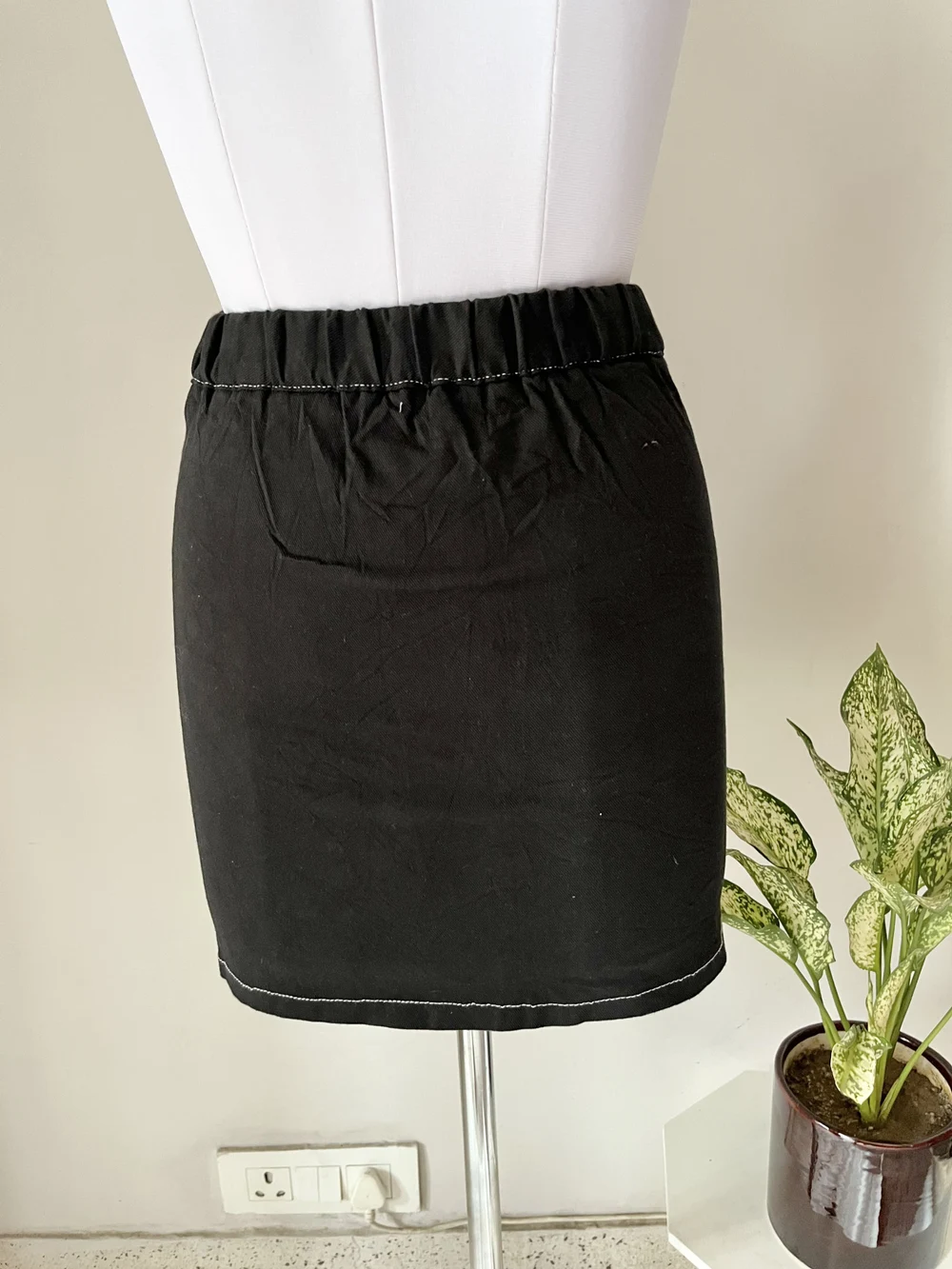 Black contast stitch denim skirt thumbnail view 3