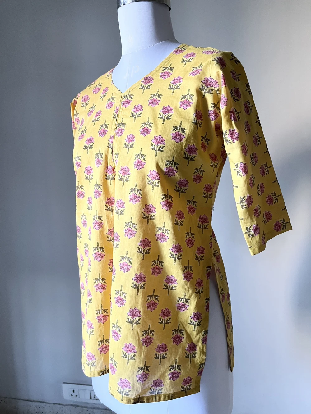 Pure cotton yellow kurti  thumbnail view 2
