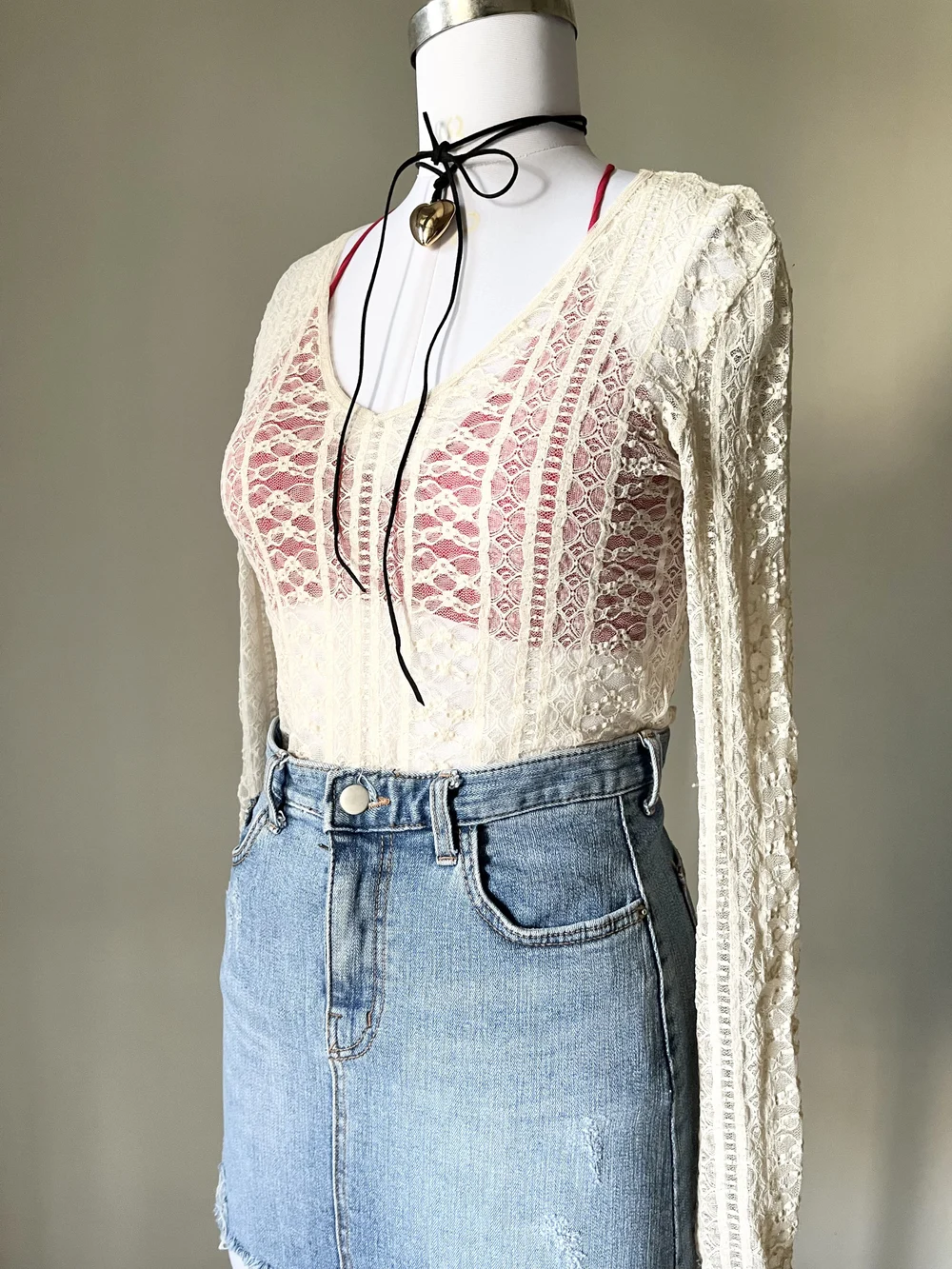 Beige lace top  thumbnail view 2