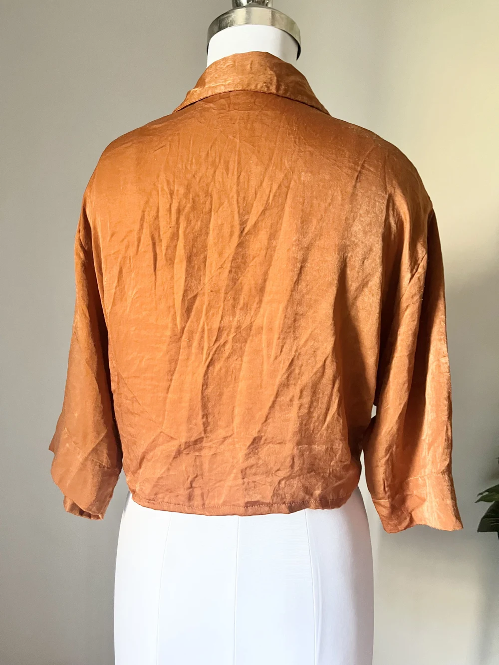Burnt orange crop satin shirt thumbnail view 3