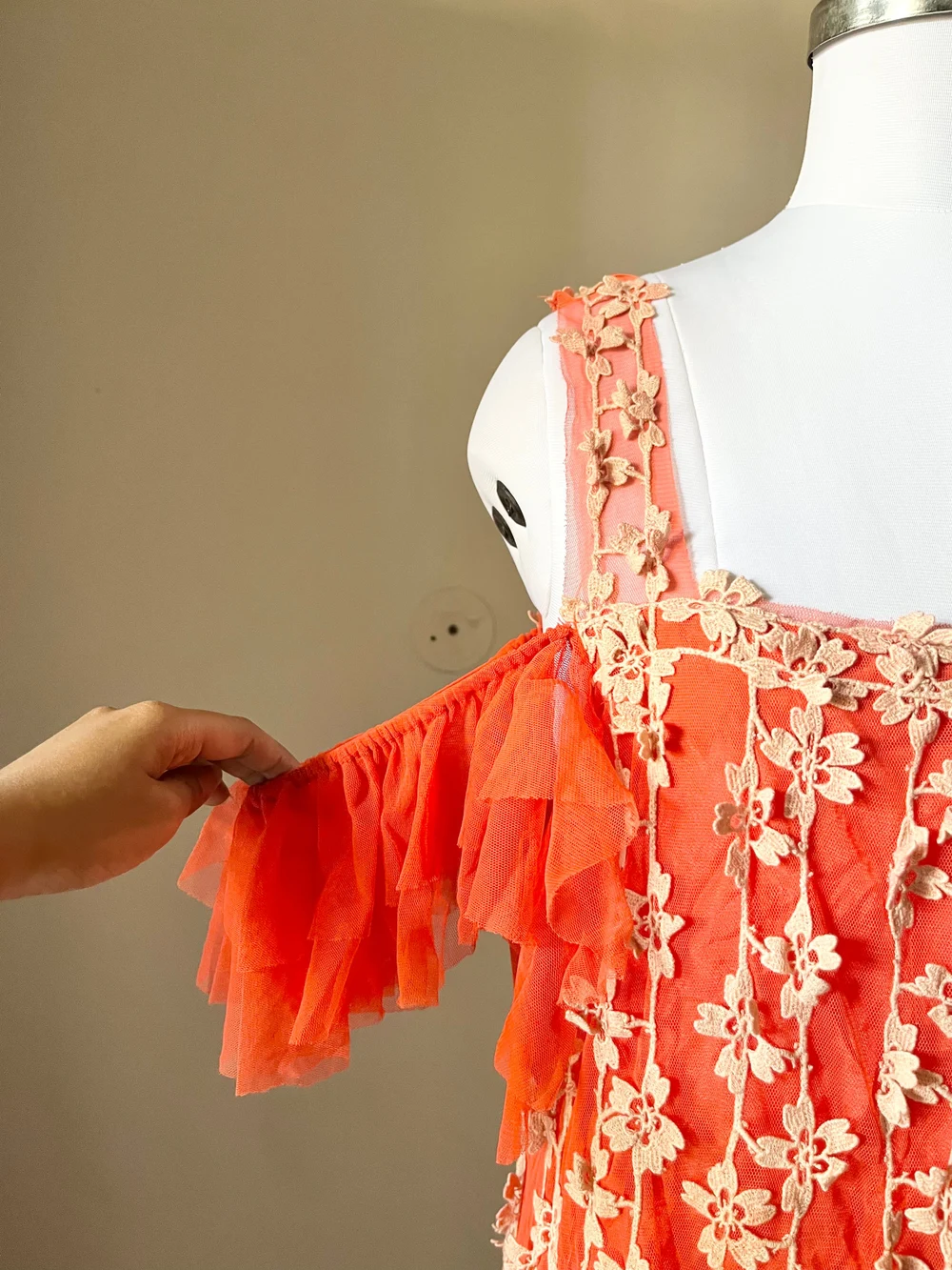 Applique work orange cold-shoulder dress  thumbnail view 2