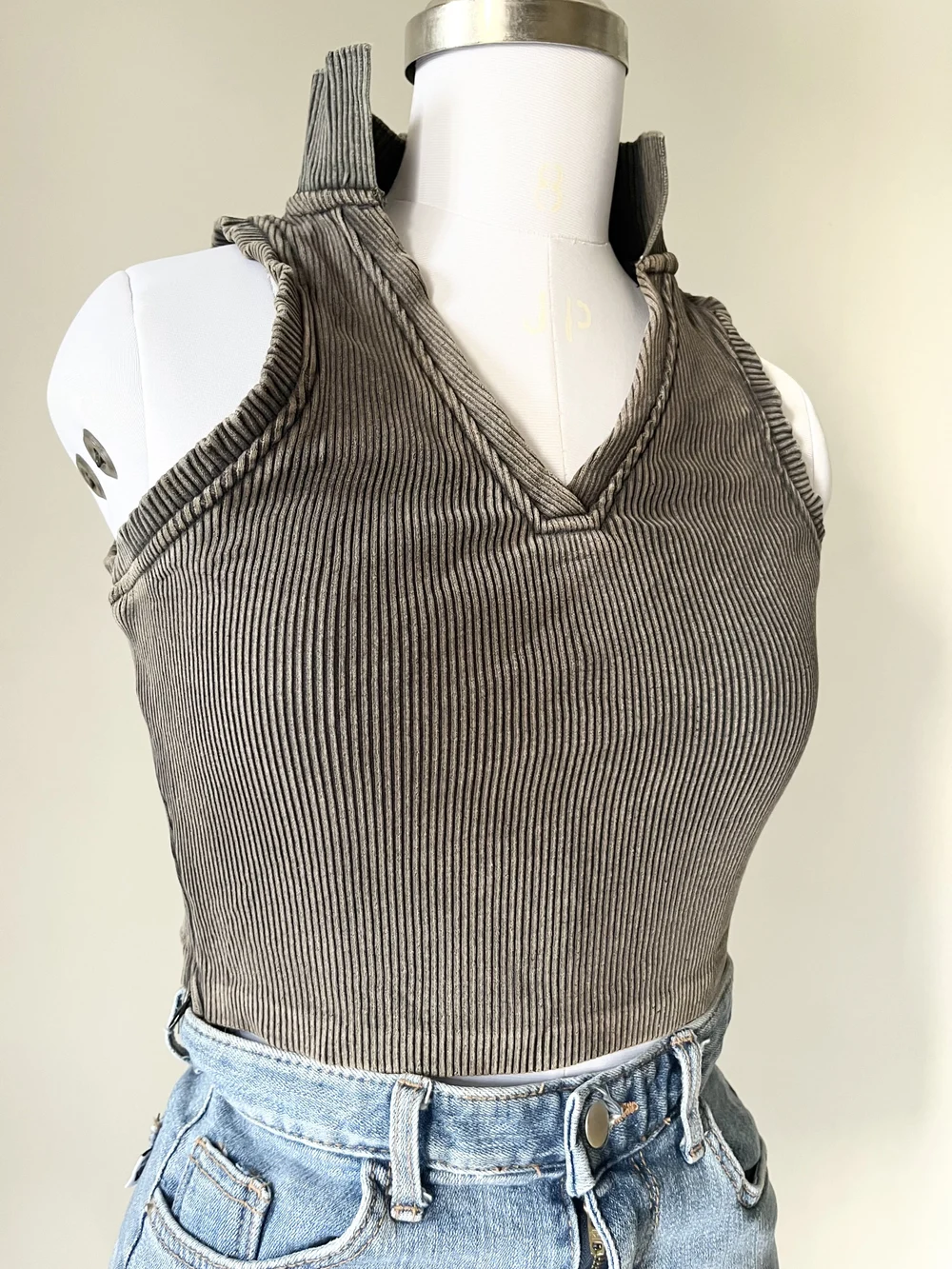Grey corduroy shirt top  thumbnail view 2