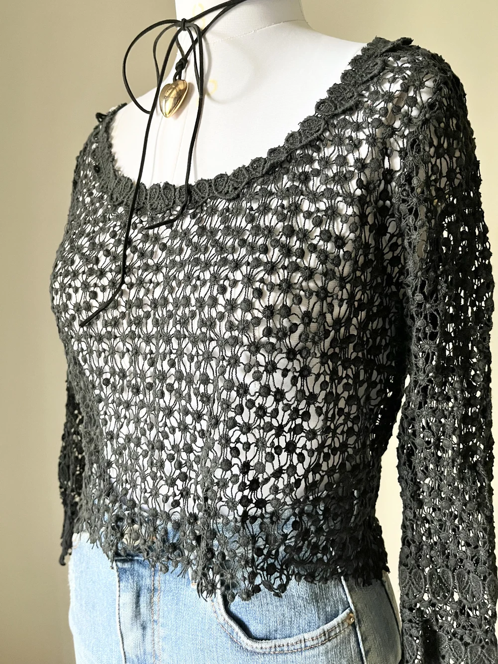 Black lace crochet top  thumbnail view 2