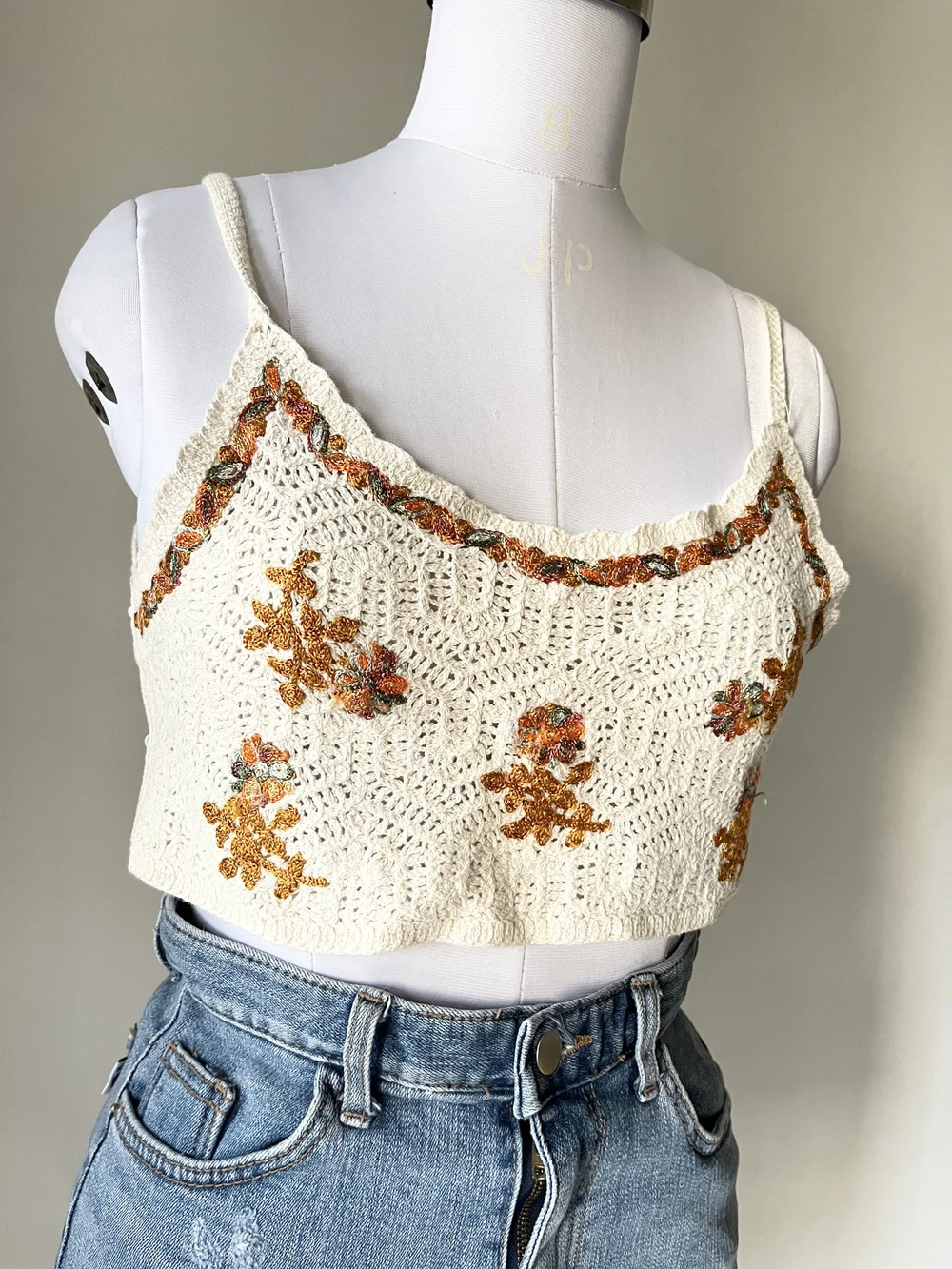 Beige floral crochet top  thumbnail view 2