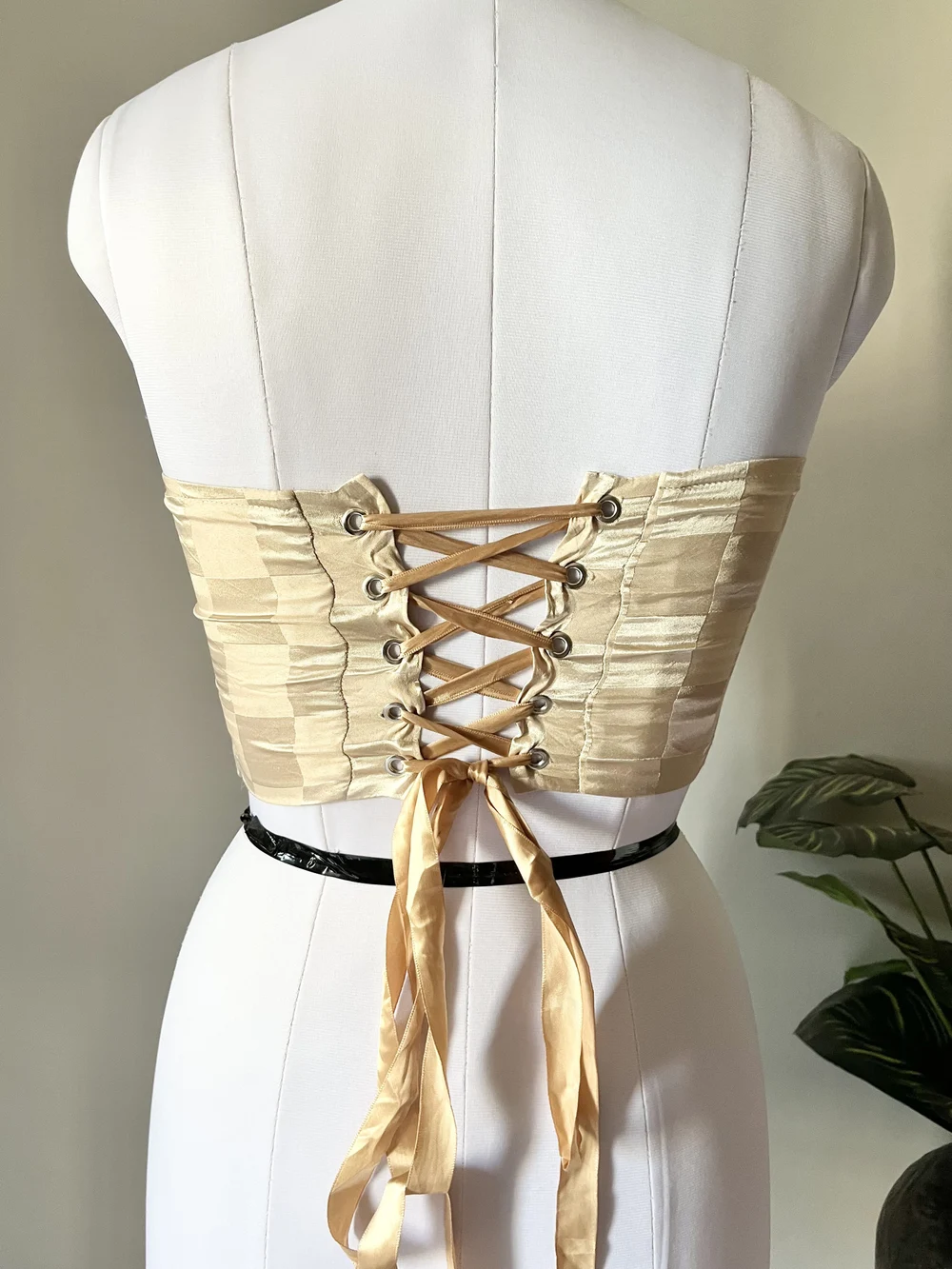 Beige checkered corset padded top thumbnail view 3