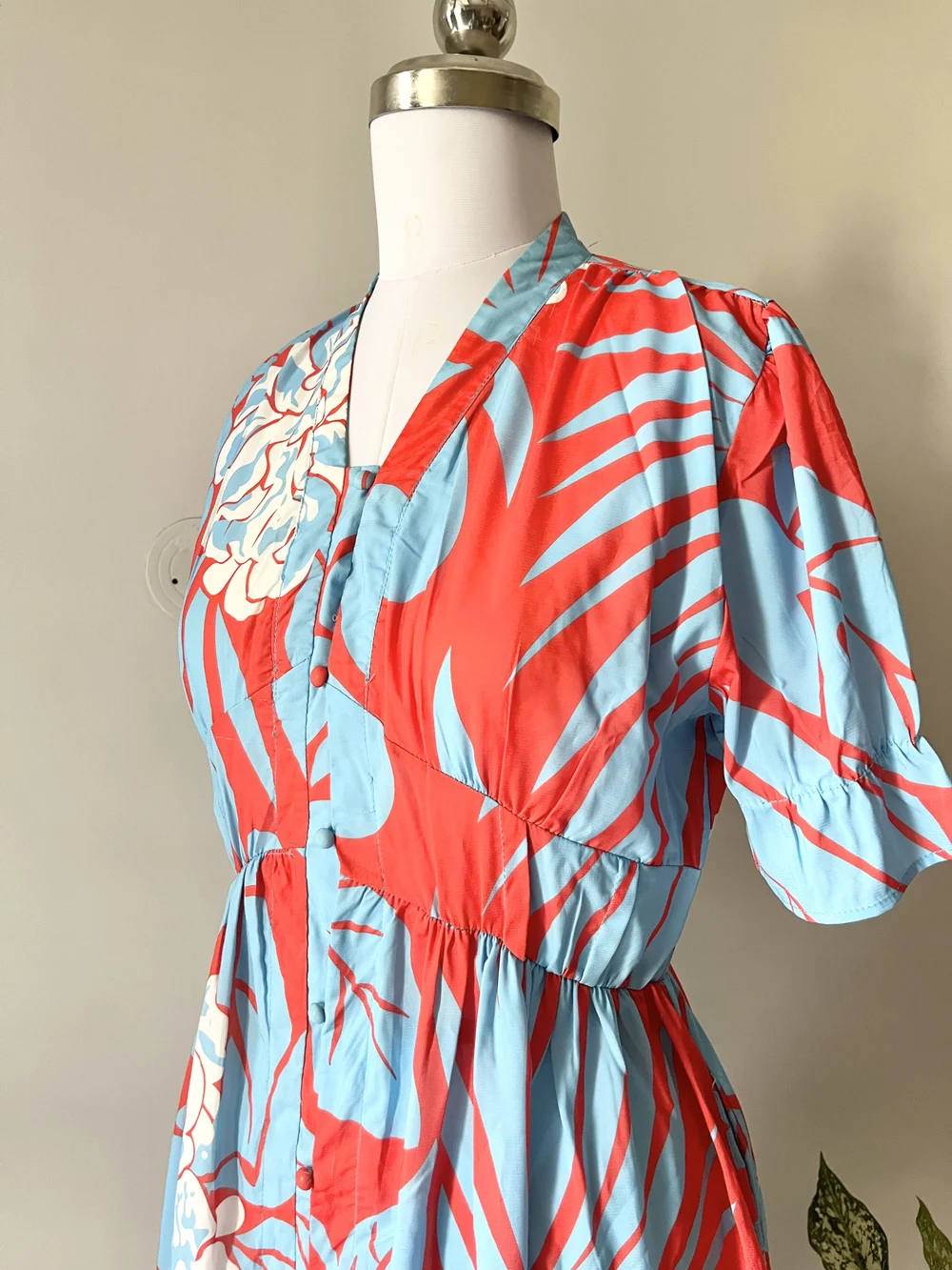 Blue floral printed dress thumbnail view 4