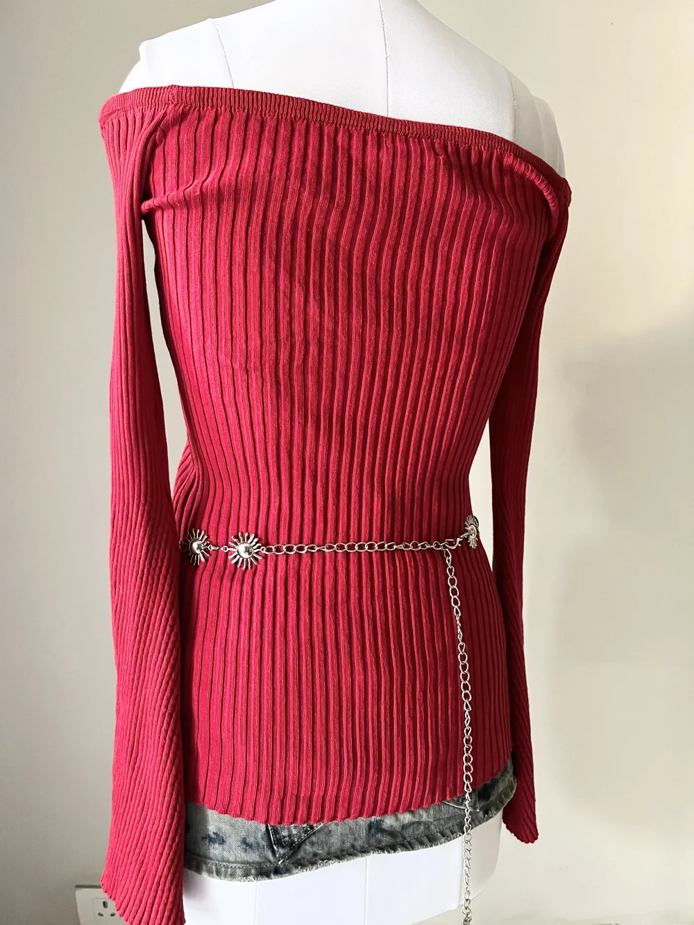 Red off-shoulder Top  thumbnail view 3