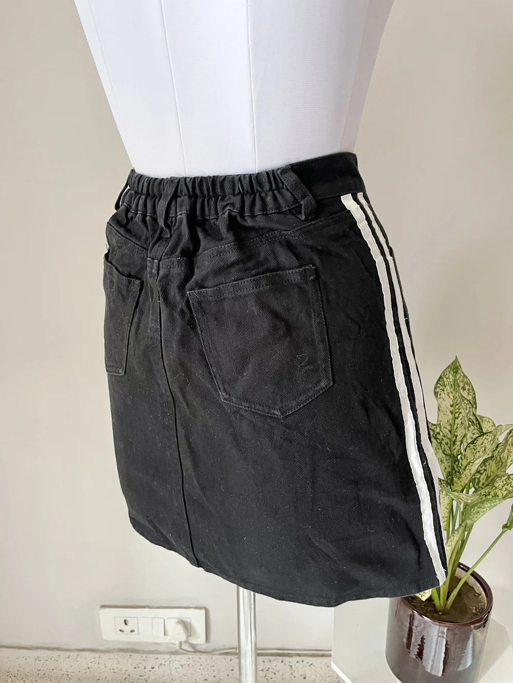 Black stripe denim skirt thumbnail view 3