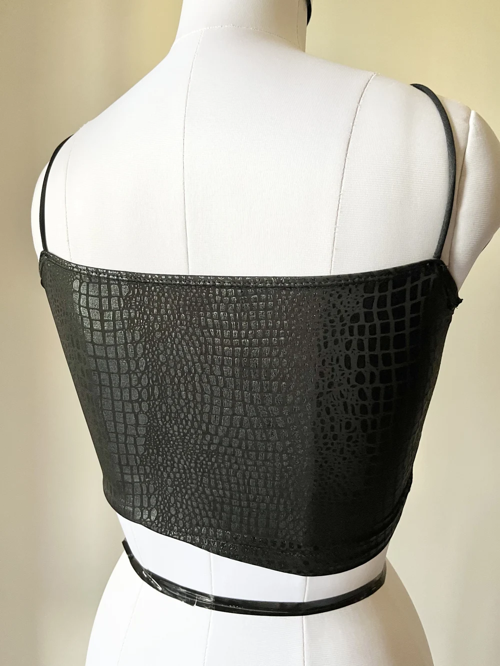 Criss-cross black soft pu top thumbnail view 2