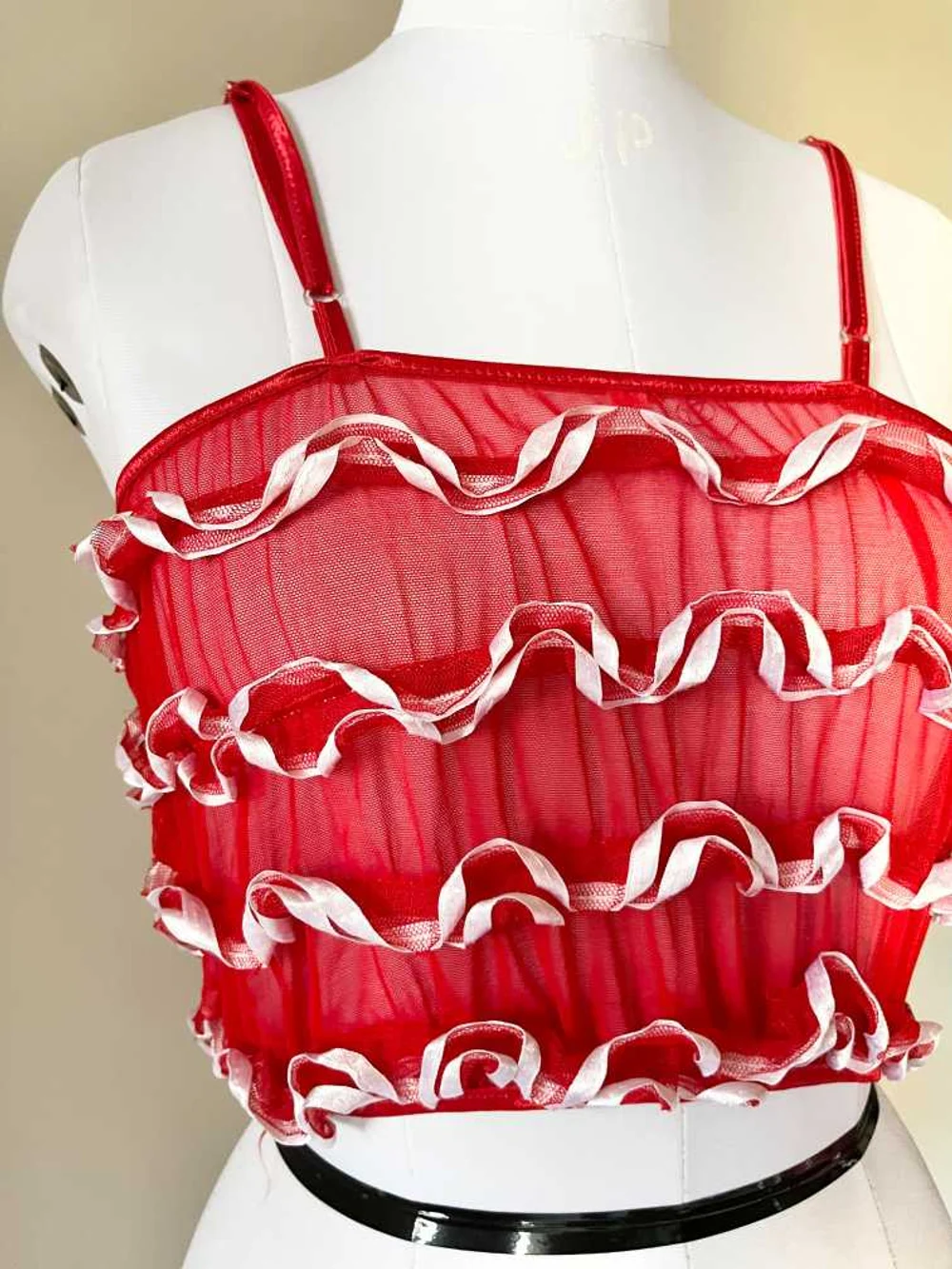 Red frill sheer top thumbnail view 5
