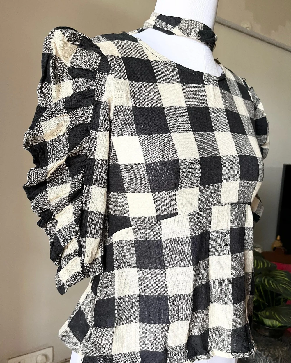 Checkered peplum top  thumbnail view 5