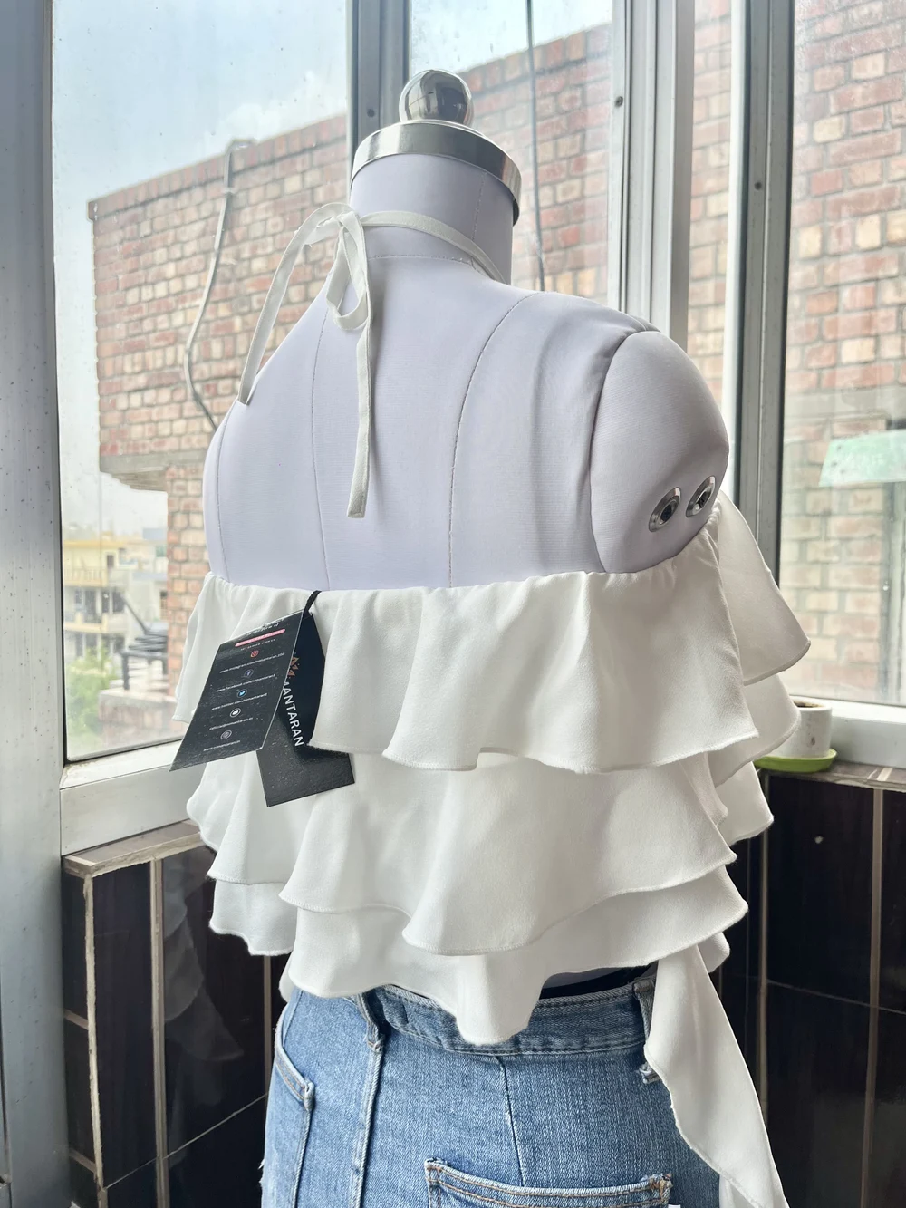 White ruffle top thumbnail view 4