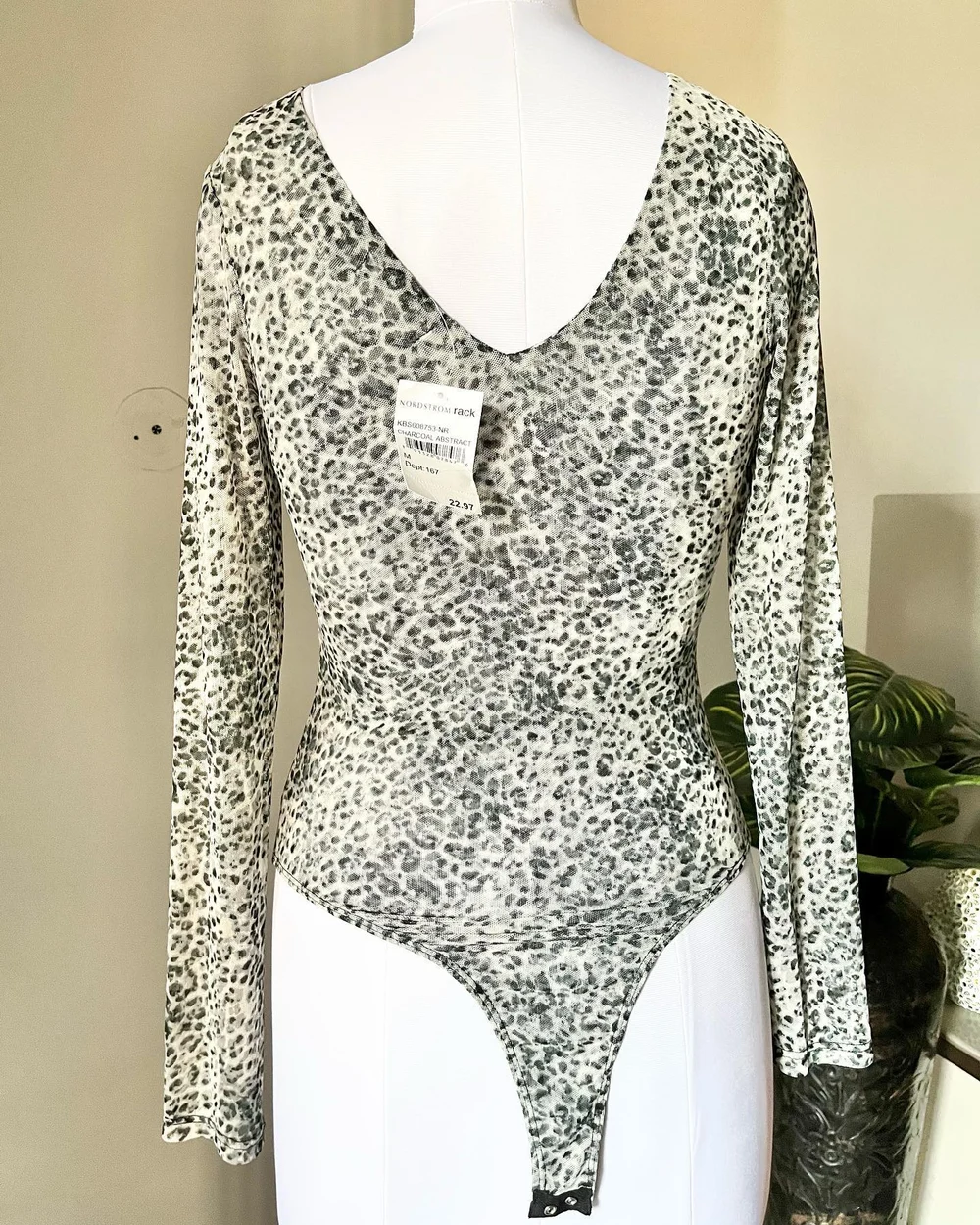 Animal print v-neck mesh bodysuit  thumbnail view 4