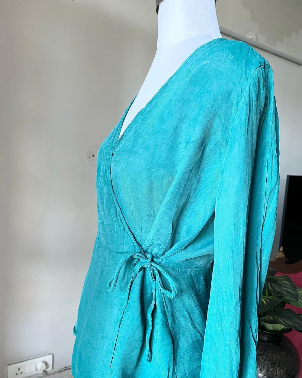 Teal wrap peplum top  thumbnail view 4