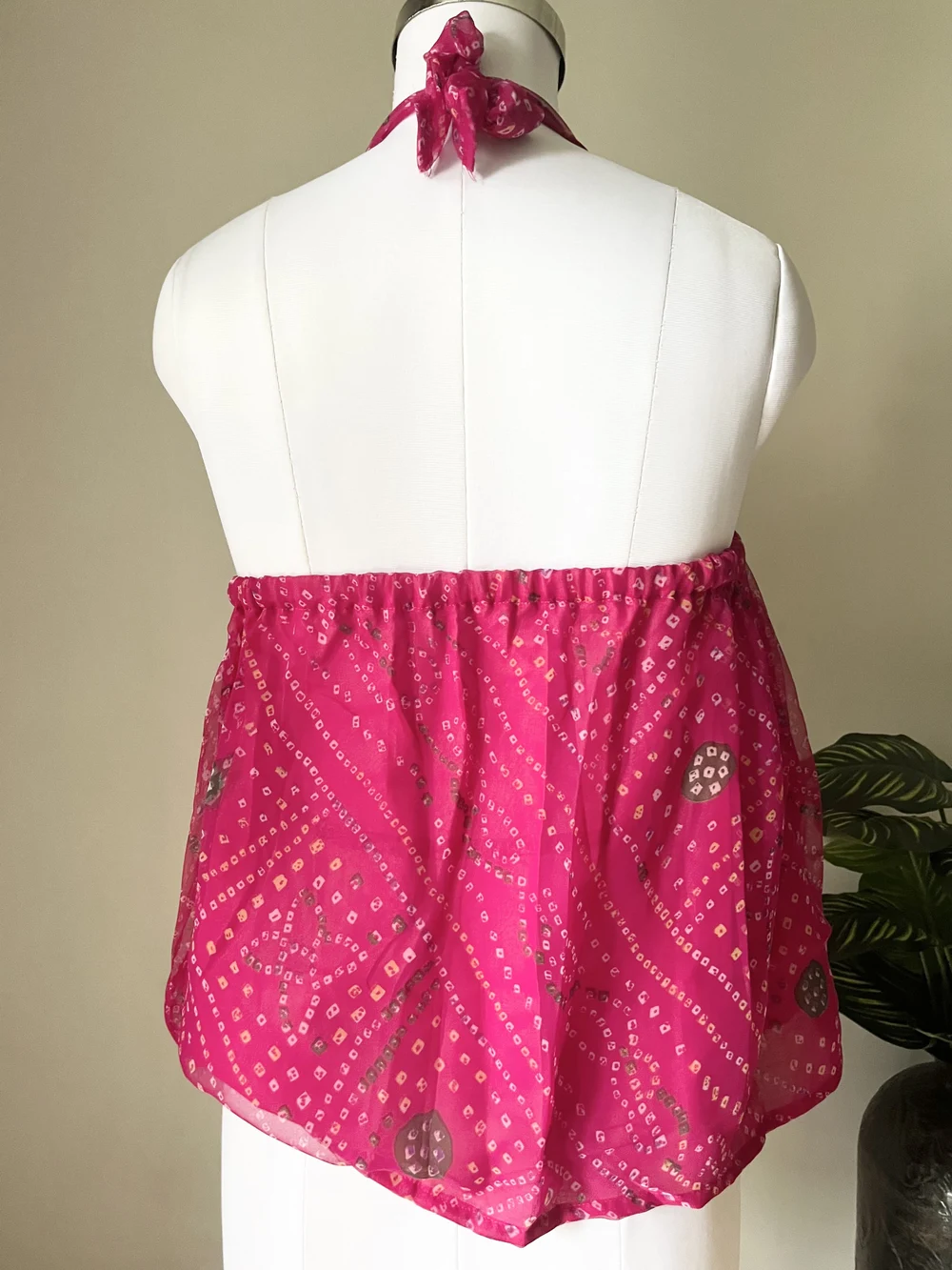 Pink batik print halter top thumbnail view 3