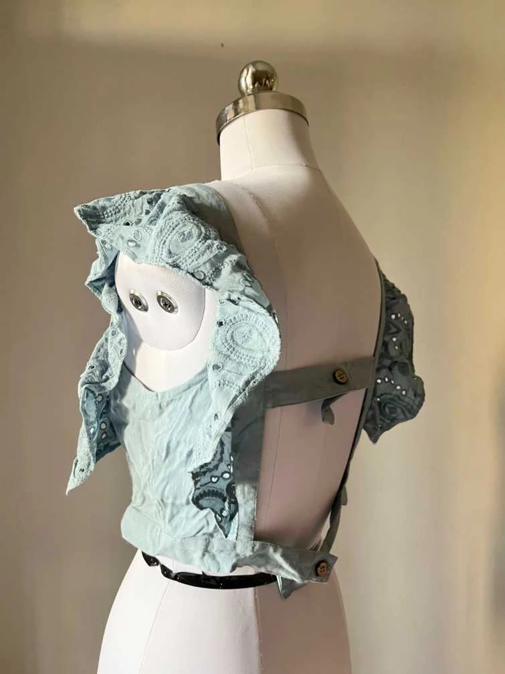 Blue denim style frill top  thumbnail view 5