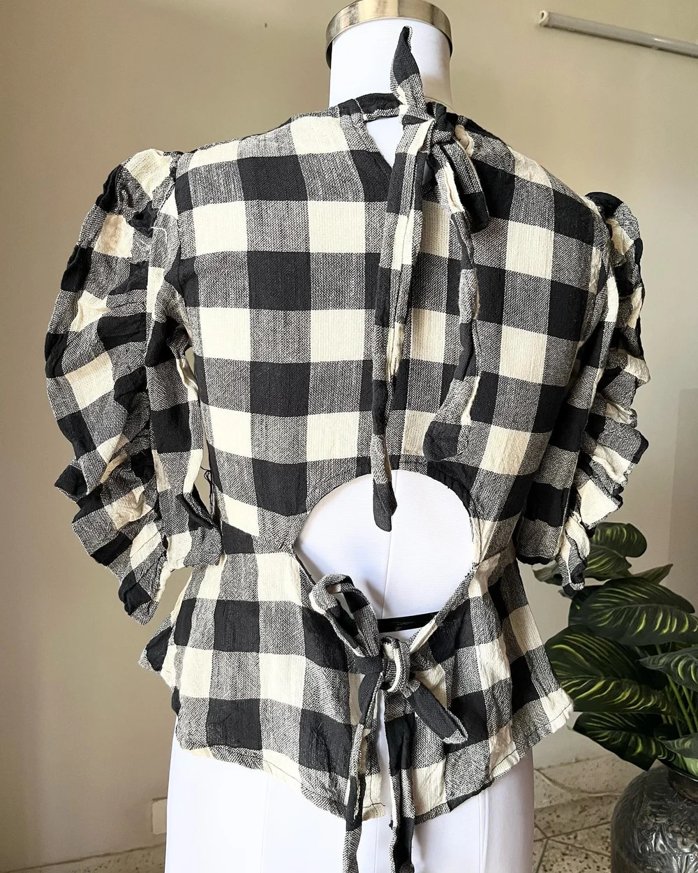 Checkered peplum top  thumbnail view 2