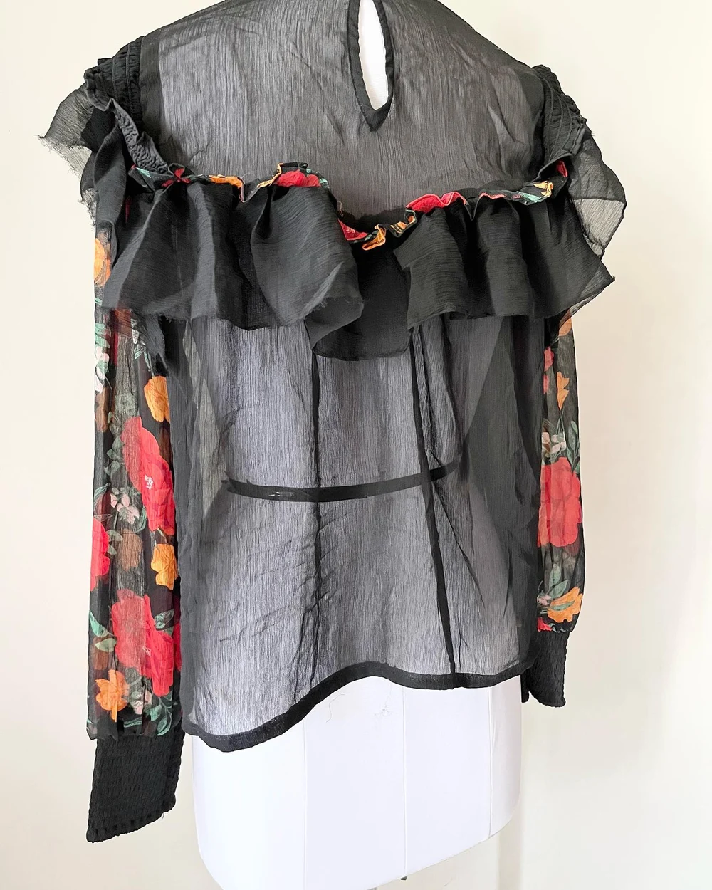 Floral soft sheer shirt style top  thumbnail view 3