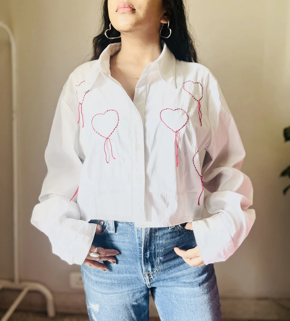 Hand Embroidered heart shirt  thumbnail view 2