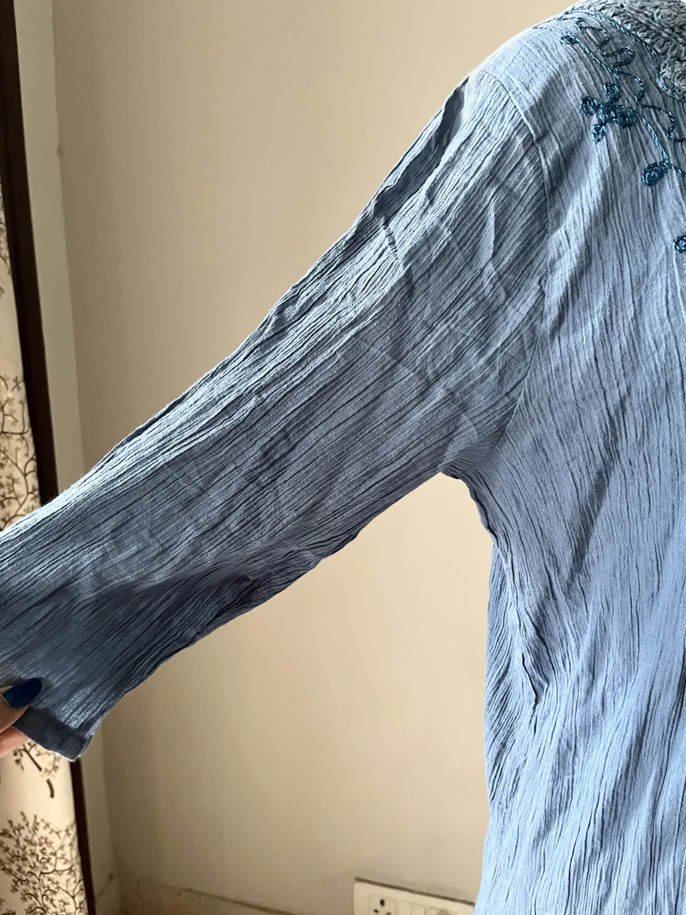 Blue embroidered kurti  thumbnail view 2