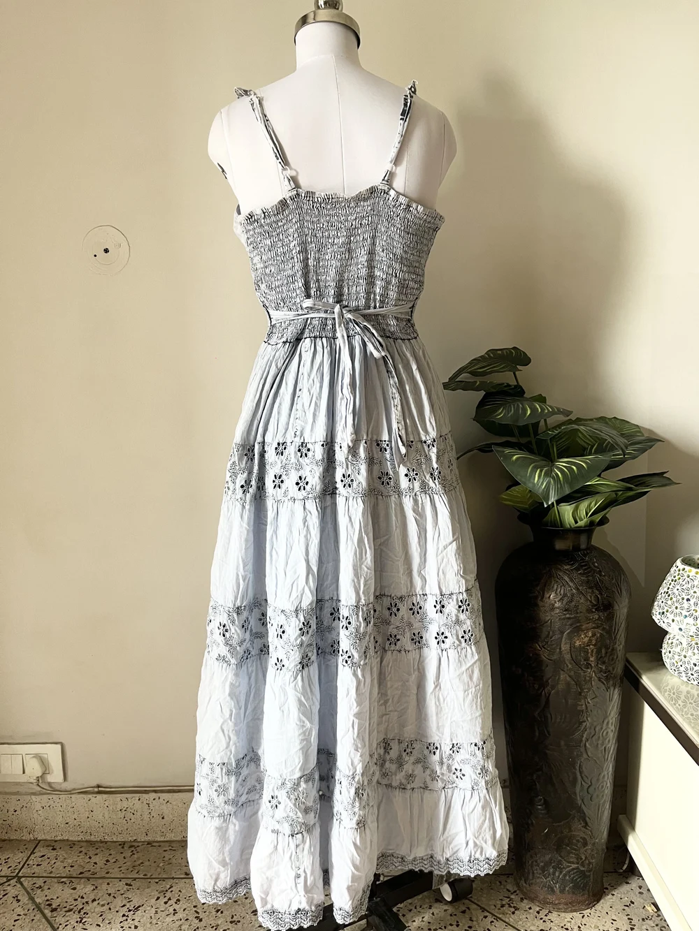 Powered blue schiffli maxi dress thumbnail view 3