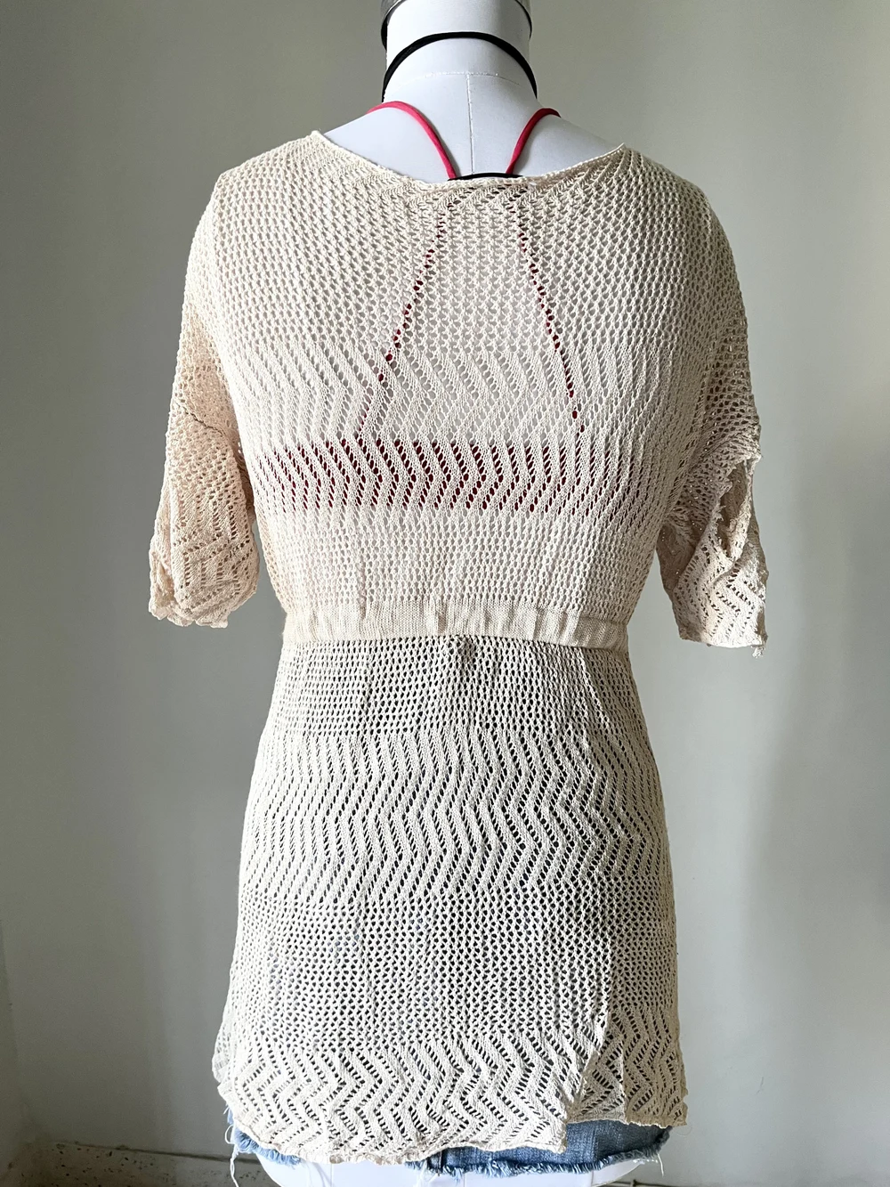 Beige crochet shrug thumbnail view 2