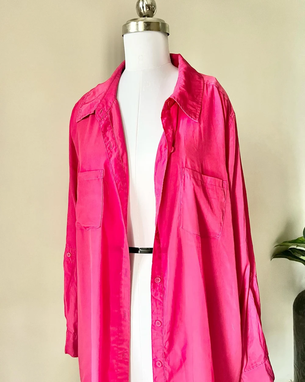 Pink satin longline shirt  thumbnail view 5