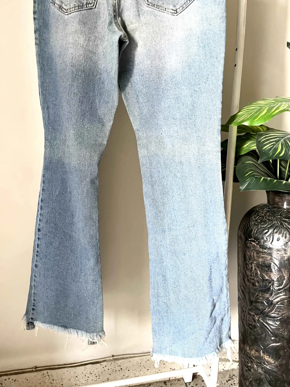 Blue bell-bottom ripped denim  thumbnail view 3