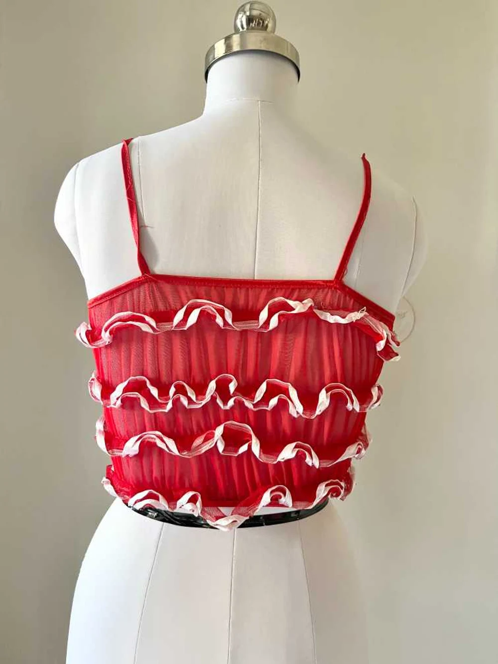 Red frill sheer top thumbnail view 3