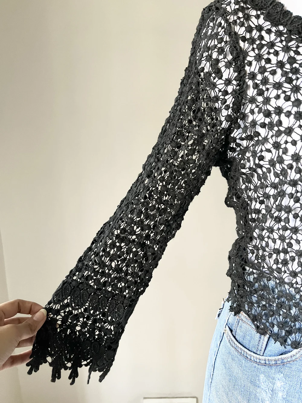 Black lace crochet top  thumbnail view 3